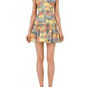 NWOT Alexis Tie-Dye Fit & Flare Mini Dress in Yellow, Orange and Gray